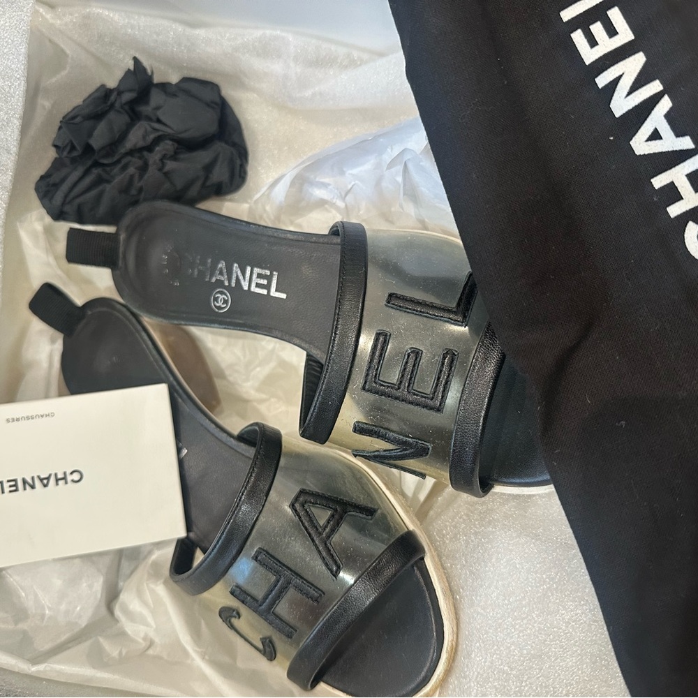 CHANEL Black and Clear Slide Sandals